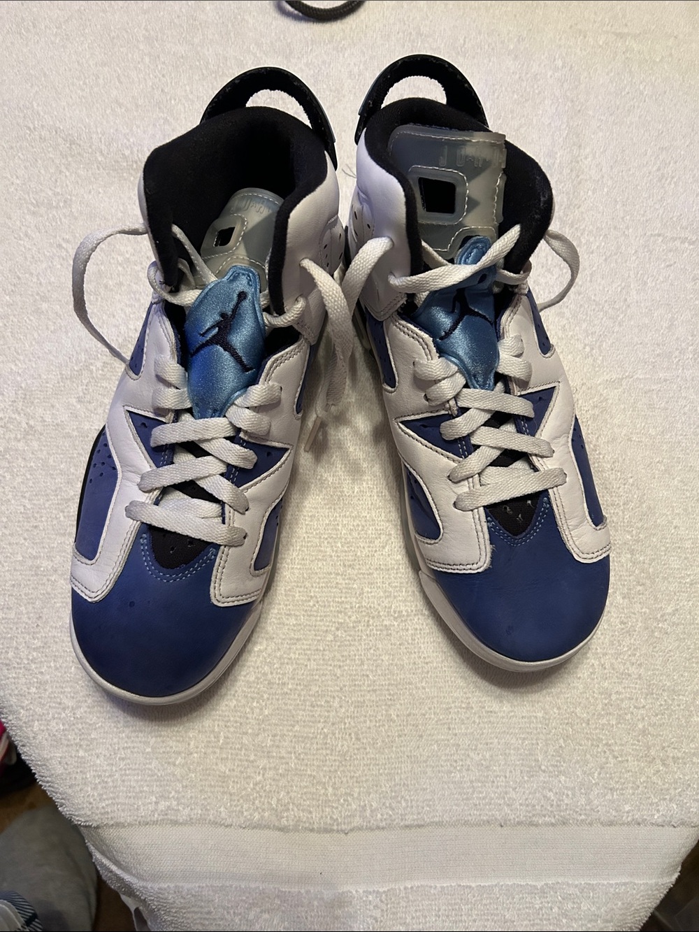 Jordan Kids White and Blue High-Top Sneakers